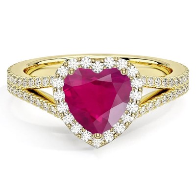14K Solid Yellow White Heart Cut Red Ruby Engagement Ring For Women wedding Gift