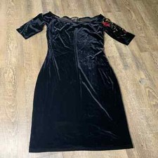 Jessica McClintock Guinne Sax Womens Dress Size 11 Black Velvet Embroidered