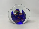 Vintage Murano Style Art Glass Two Sided Aquarium with 8 Fish Heavy