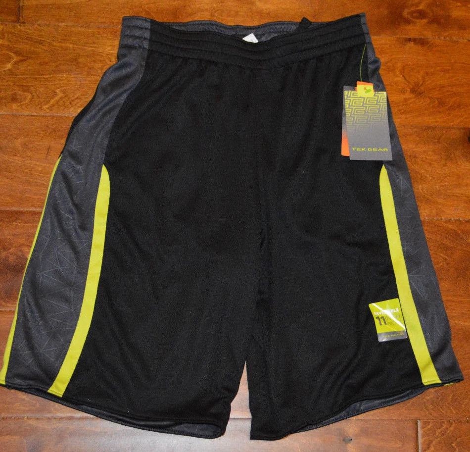 Boy s Tek Gear Black Yellow Stripe Athletic Basketball Shorts Sizes 8 20