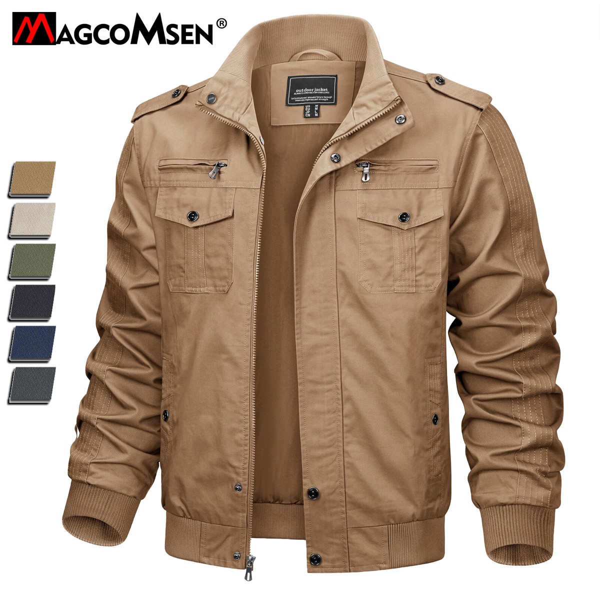 Mens Cargo Cotton Work Coat Stand Up Warm Zip Up Lightweight Pilot