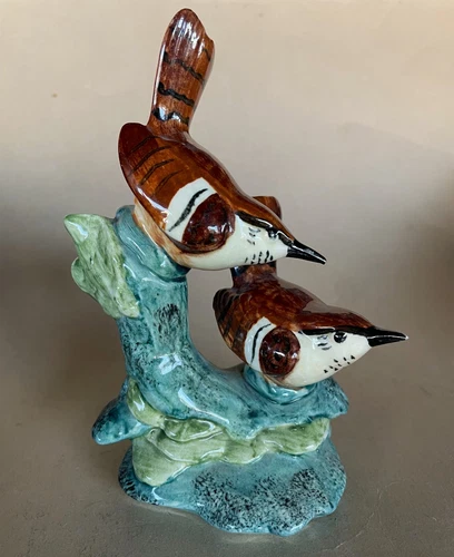 STANGL Pottery BIRDS #3401D WRENS Double Brown Vintage SIGNED Porcelain Figurine