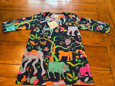 NWT GRETCHEN SCOTT Girls Dress/Cover-Up Navy/Multi ''Animal Kingdom '' Size 8/10