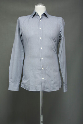 180 2715 FINSHLEY & HARDING Herren Hemd Gr. S KW38 blau weiß Minikaro Langarm