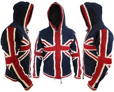 Union Jack Woolen Fleece Lined Winter Pocket Warm Nepalese Jacket Jumper Hoodie