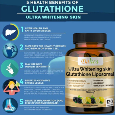 ultra whitening skin glutathione liposomal Glutathione Liposome 3000mg Capsules Support Skin Whitening Immune Health  120 CT