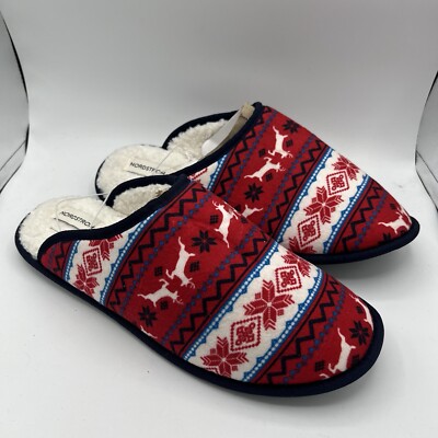 NORDSTROM Family Cozy Knit Slipper Red Bloom Deer Fairisle Men s Sz XXL NEW