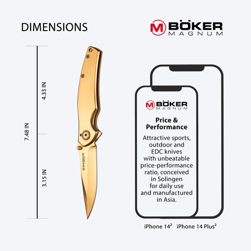 Boker Magnum Gold Finger Pocket Knife 3.15" Blade 440A Steel Handle - 01LG277 - Picture 5 of 8