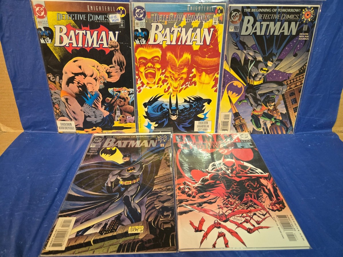 5 DC BATMAN COMICS; #0, 600, DETECTIVE #0, KNIGHTFALL #659, 661