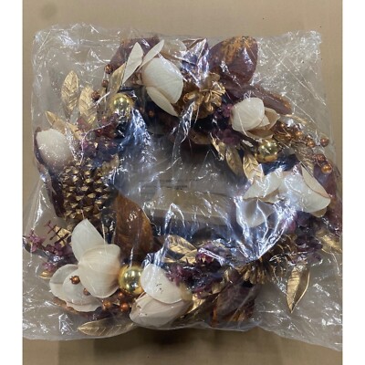 Charter Club Gilded Full Gold-Tone Fall Harvest Floral Wreath 22 Inch Dia NEW