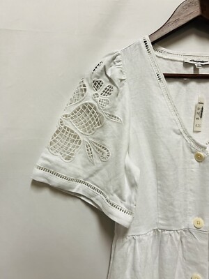 Madewell Cassie Button-Front Midi Dress in Linen In Eyelet White Size XS  NWT | eBay