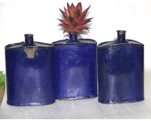 Bouteille d'eau potable en émail, modèle Bengal bleu cobalt, ancien