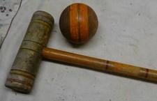 Vintage - ORANGE - Croquet MALLET with MATCHING BALL crafts - WELL Used