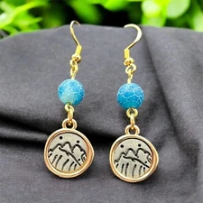 2" Handmade novelty earrings with crackled blue agate beads