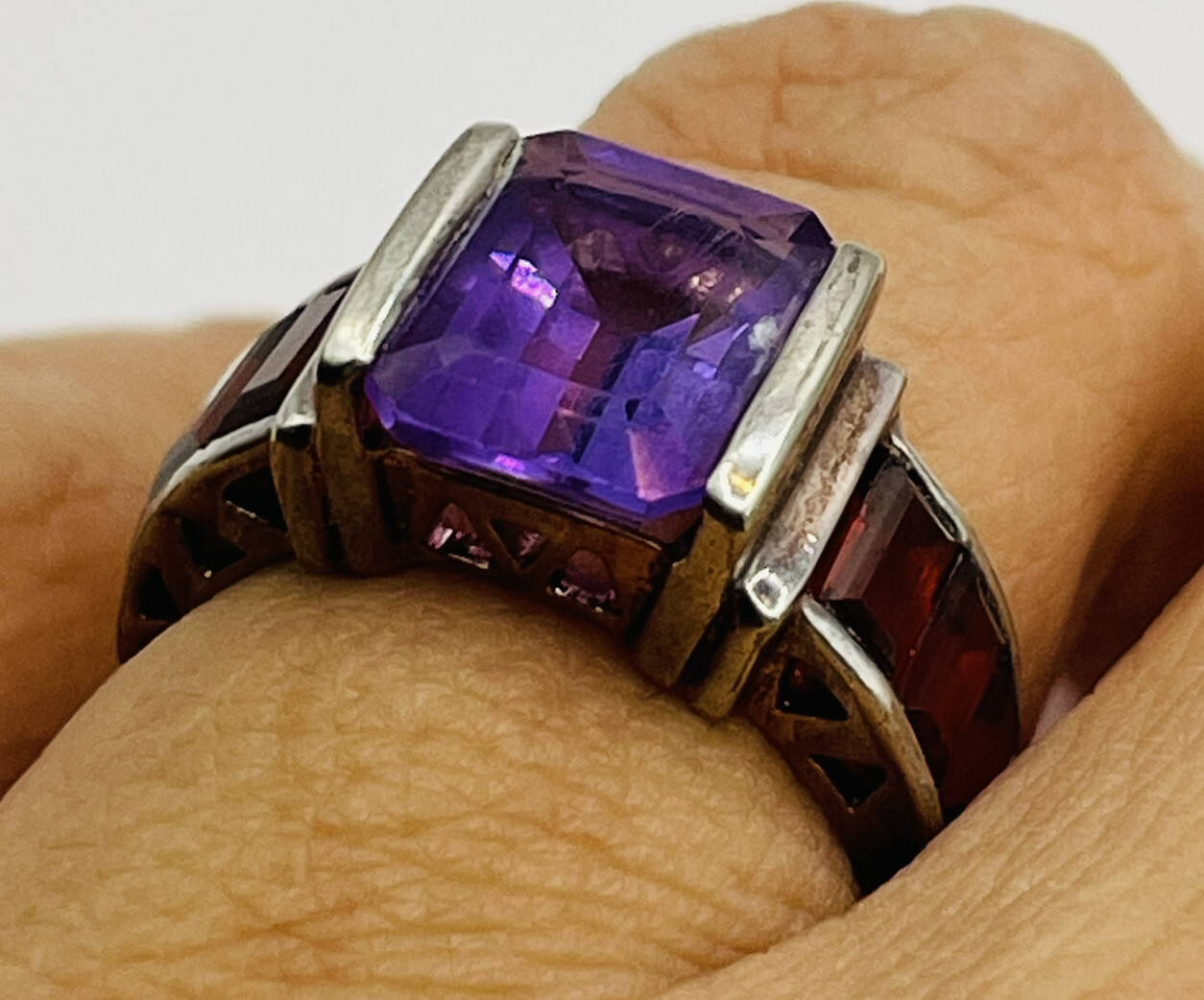 Sterling Silver Amethyst & Ruby Gemstone Ring Siz… - image 5