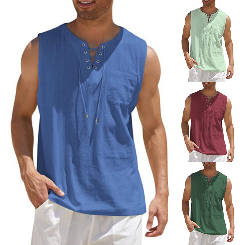 MEN VEST COTTON LINEN TANK TOP SUMMER TRAINING MUSCLE GYM TOPS PACK PLAIN S5XL eBay