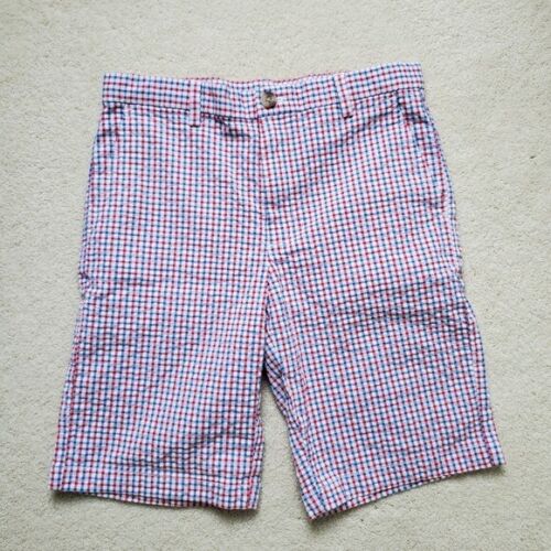 Vineyard Vines Boys Red, White And Blue Gingham Seersucker Shorts sz14