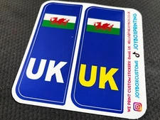 Pack of 2 UK WALES Number Plate Badge Travel Stickers, DVLA compliant Cymru