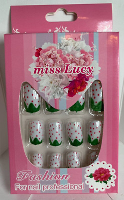 Miss Lucy Fashion Nails 12p Set FULL KIT white base strawberry detail