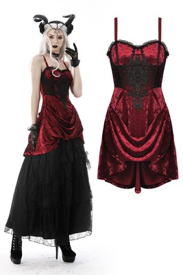 DARK IN LOVE Women Wine Red Gothic Noble Queen Diamond Velvet Short Party Dress