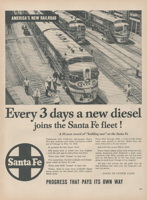 1953 Santa Fe Railroad Every 3 Days A New Diesel Joins Fleet Vintage Print Ad