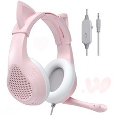 Pink Cat Ears Gaming Headset - Over Ear Wired Stereo Sound Headphones with No...