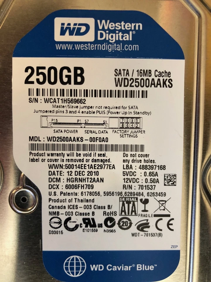 WD 250 Gigabyte 3.5" SATA Hard Drive - Image 3 of 4