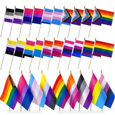 Progress Rainbow Gay Pride Flags Set on Wood Stick Small Mini Hand Held LGBTQ...