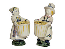 Vintage Pair Faience Vases Royal Copenhagen–Jus–Aluminia — Amager Boy & Girl