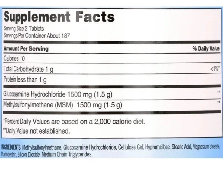 Kirkland Signaturee Extra Strength Glucosamine HCI 1500mg with MSM 375 Tablets - Image 3 of 4