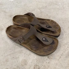 Birkenstock Gizeh Sandals Womens 7 38 Brown Slip On Thong T Strap Buckle