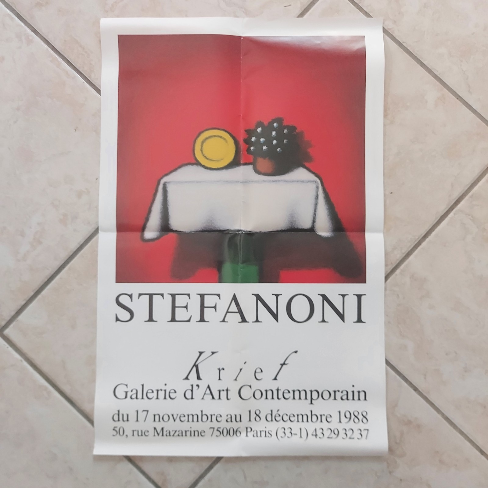 Tino Stefanoni Locandina Mostra Galerie Krief Parigi 1988 61x40 cm Vintage