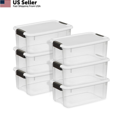 Sterilite 6-Pack Ultra Latching Box, Storage Bins with Lids, 18 Quart, White
