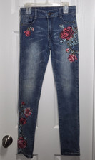 Joyfolie Mia Joy Girls Jeans Size 14 Embroidered Flower Roses Whiskered Skinny