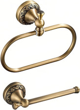 2-Piece Set Antique Brass Toilet Paper Holder, Brass Towel Ring Oval, Hand Towel