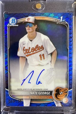 Topps 2025 Bowman Chrome Nate George Orioles Blue Reptilian Auto /150