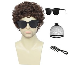 Mens Short Afro Curly Wig for Male 70s 80s Disco Guy Rocker wigs Halloween Co...