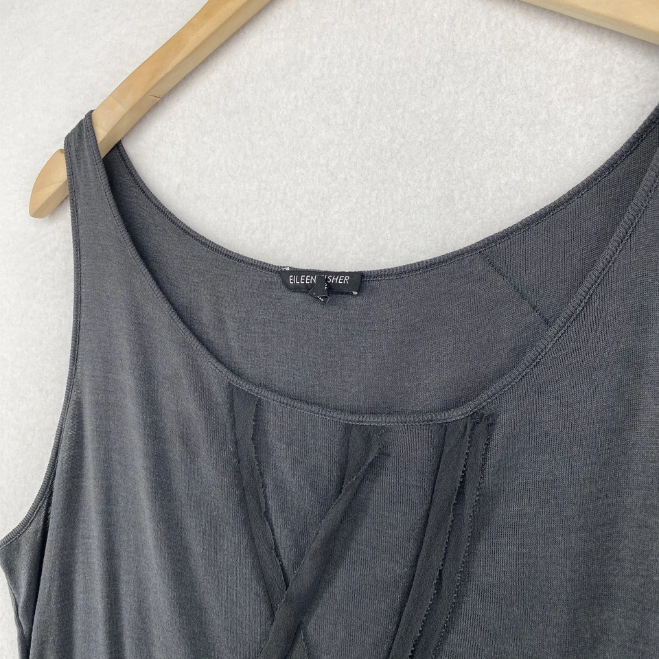 Топ безрукавка Eileen Fisher XL шелк хлопок тонкая ребристая футболка шифоновая отделка серый - Изображение 2 из 4