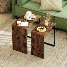 Nesting Coffee Table Set of 2, Rectangular Stackable Side Tables with Sturdy Met