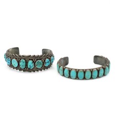 Navajo RB Begay JM Mason Sterling Turquoise Row Cuff Bracelets Lot of 2 #S4730-2