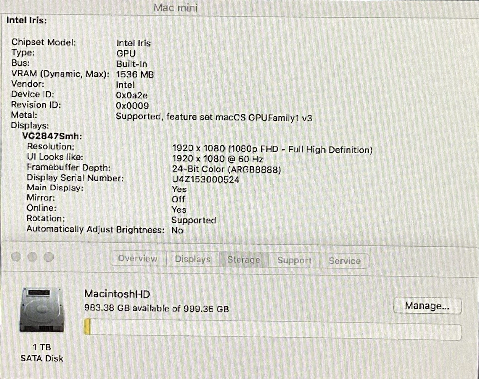 Late 2014 Apple Mac mini A1347 Intel Core i5-4278U @ 2.6 GHz 8GB RAM 1TB HDD - Image 3 of 4