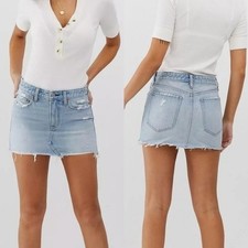 Abercrombie Fitch Low Rise Micro Mini Skirt Distressed Light Wash Denim 25 0
