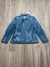 VTG Preston & York Soft Lambskin Leather Teal 80s 90s Rare Blazer Jacket Sz L