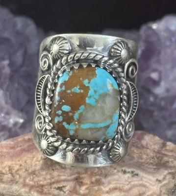 Royston Turquoise Wide Band Southwestern Sterling Silver Ring 