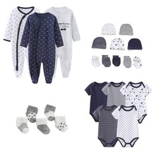 MAMIMAKA Newborn Baby Boys Clothes Sets 23-Piece, 5-pack Bodysuit+3PJS and