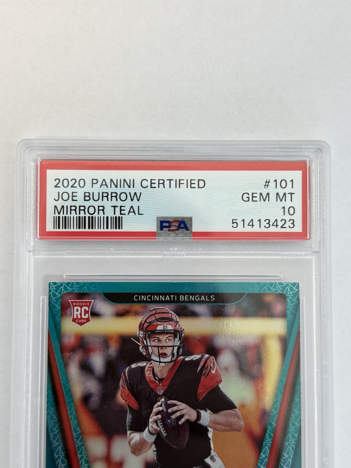 2020 Panini Certified Joe Burrow Mirror Teal Rookie Card 18/50 PSA 10 (Pop. 9) view 3