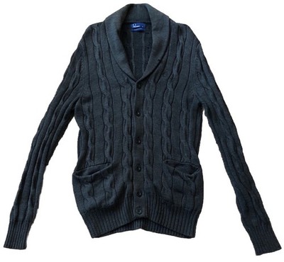 Fred Perry - Strickjacke | Schalkragen | Grösse M-L / Grau | 100% Merino Wolle