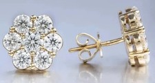 Real Moissanite 2.20Ct Round Cut Flower Stud Earrings 14K Yellow Gold Plated