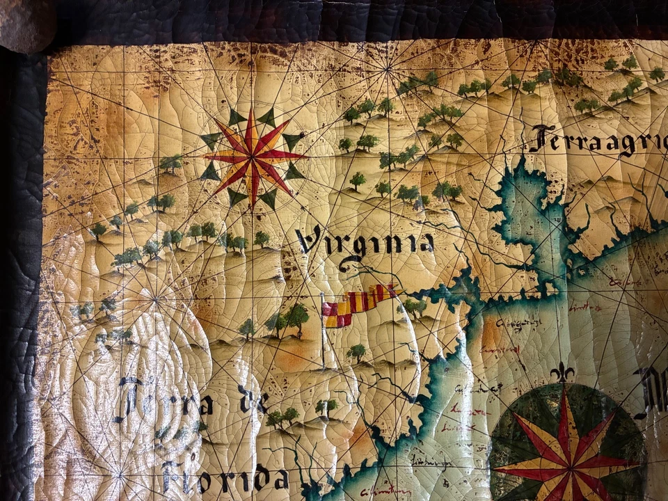 Reproducción Carta Potolana Portuguesa del Atlántico Norte, aprox. 1630 sobre lienzo Foto 3 de 4