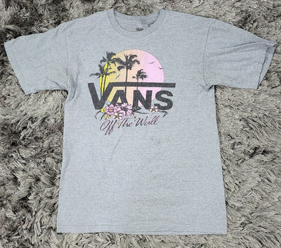 Vans Shirt Mens Small Gray Palm Trees Floral Off The Wall Skate Logo Cotton Tee